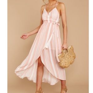 When you landed light coral stripe maxi dress
